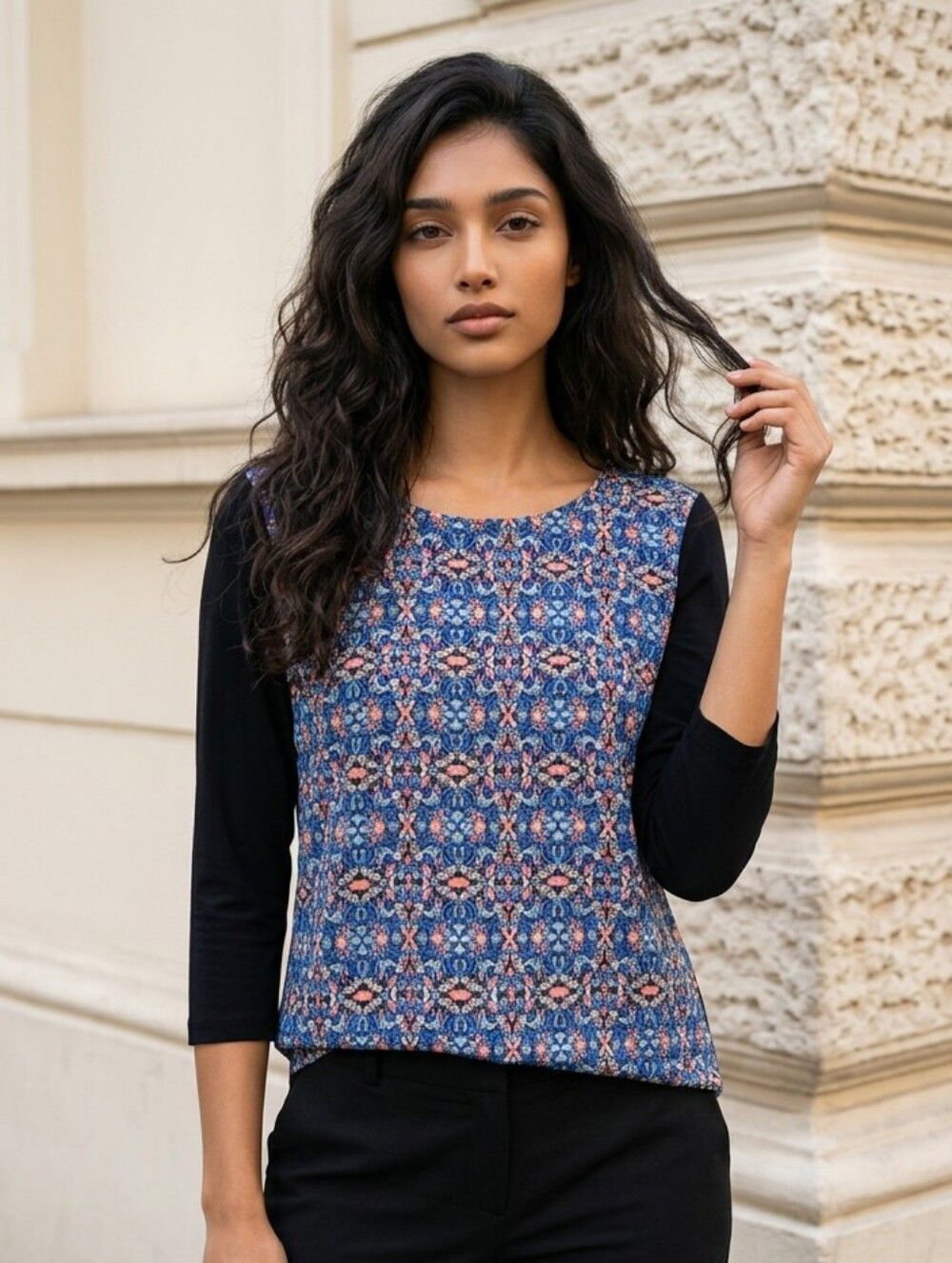 Talbots Navy Floral Mixed Media Sweater M Career Casual Spring Top Elevated Chic